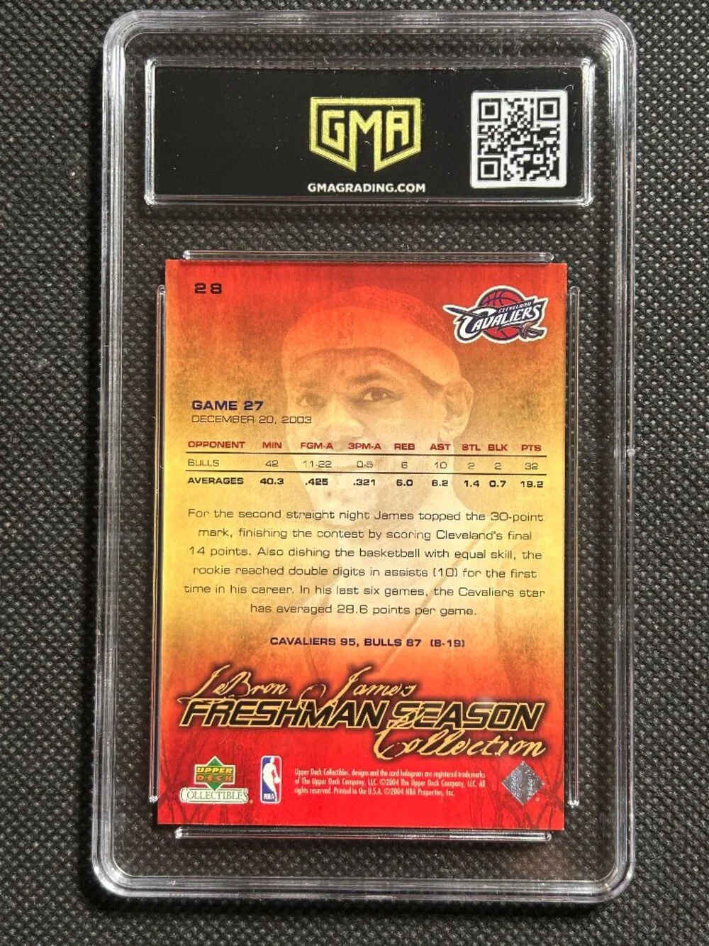 2003-04 Upper Deck LEBRON JAMES RC Freshman Season ROOKIE #28 GMA 10 GEM MINT